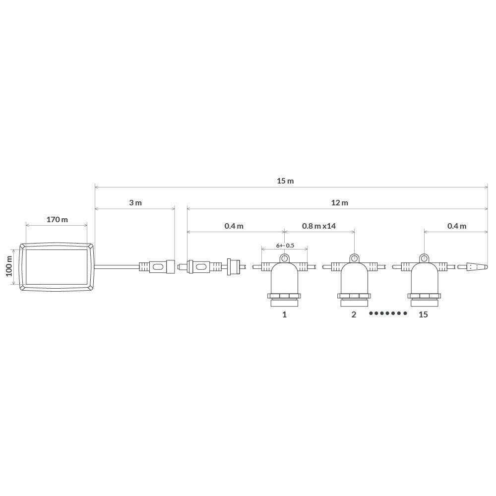 15m Solar Festoon Fairy String Lights with 15 LED Bulbs - LiquidLEDs™ - Festoon String