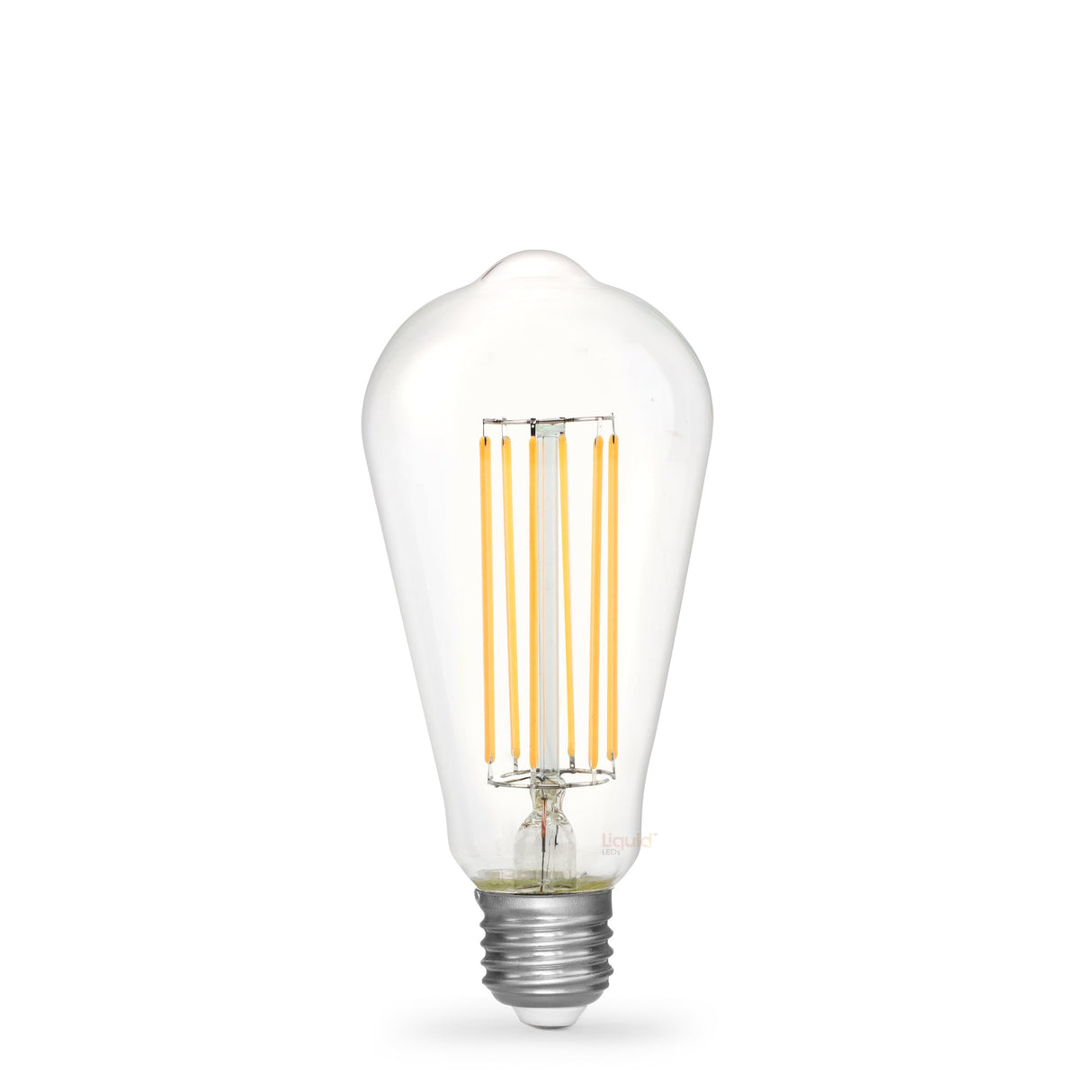 The Liquid LEDs 7.2W Edison LED Bulb E27 in Warm White stands upright against a white background, featuring dimmable functionality and vintage-inspired style with a standard screw base.