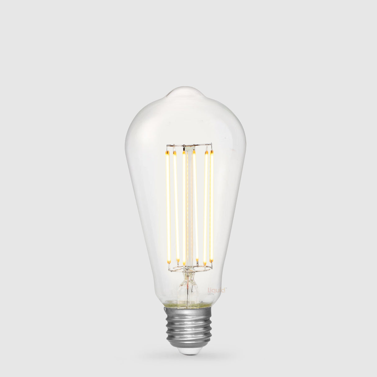 The Liquid LEDs 7.2W Edison LED Bulb E27 in Warm White is pictured against a light gray background, showcasing its classic design and high CRI for natural, vibrant lighting.