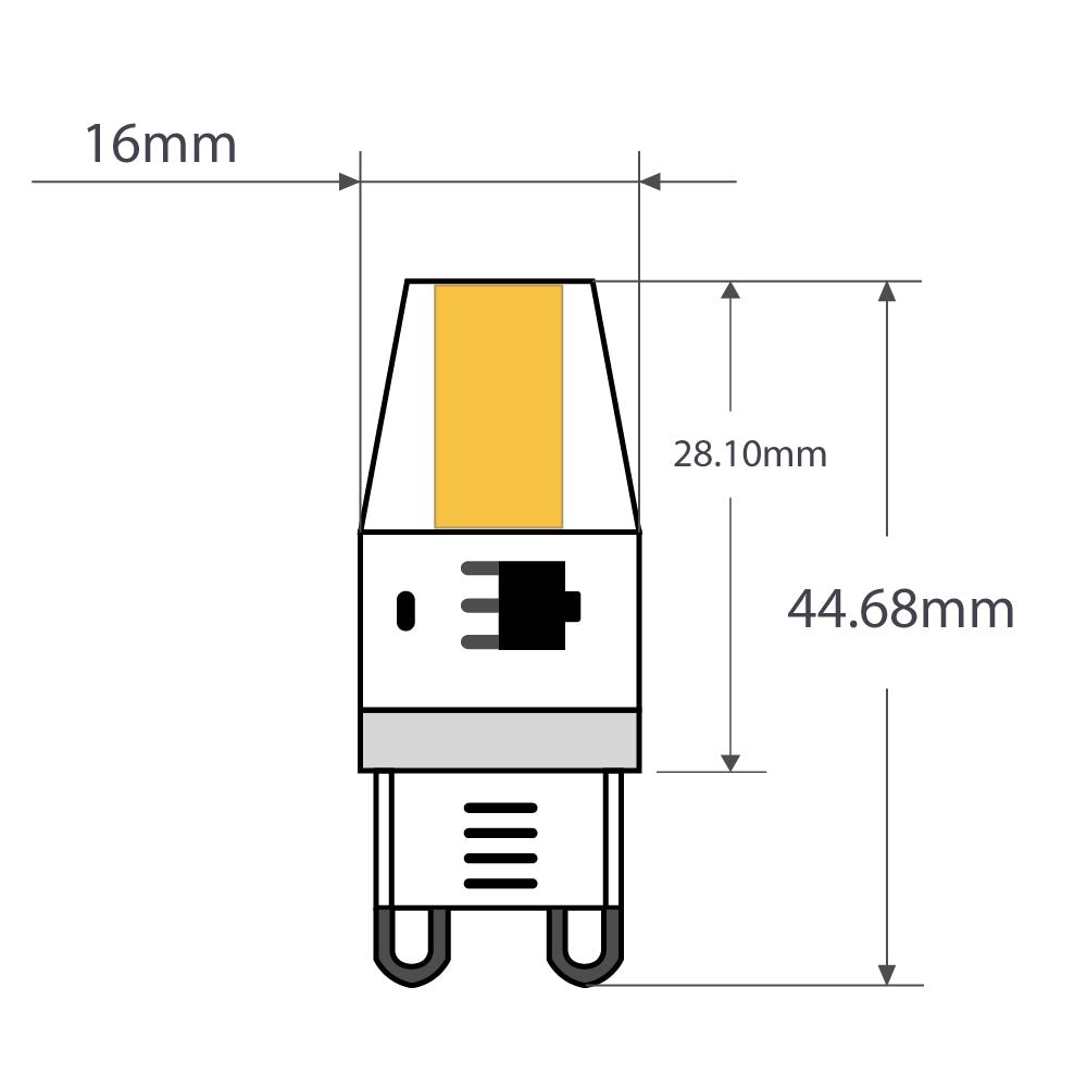Dulora 2 Watt G9 Dimmable Warm White LED Light Bulb Dimensions