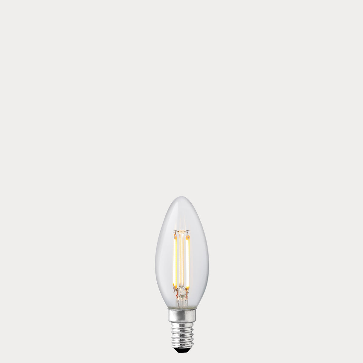Dulora 4.2W Candle LED Bulb E14 Clear in Warm White filaments glowing