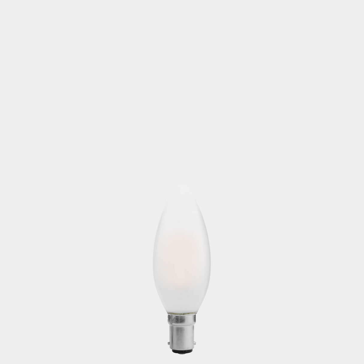 Dulora 4W Candle LED Bulb B15 Frost in Warm White unlit showing matte diffused glass