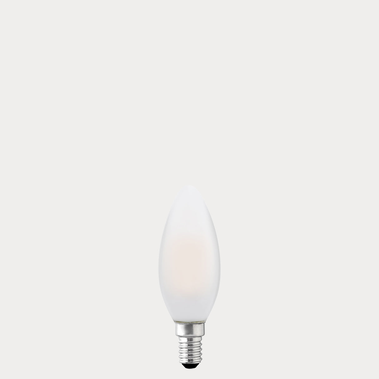Dulora 4W Candle LED Bulb E14 Frost in Warm White unlit showing matte diffused glass