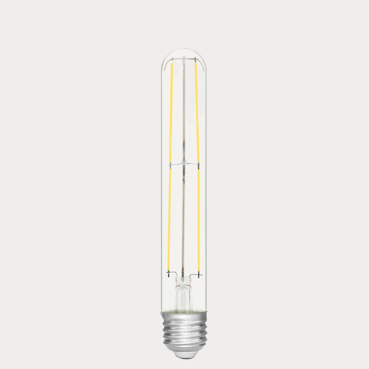 Dulora 4W Tubular Long LED Bulb E27 Clear in Warm White unlit with visible filaments