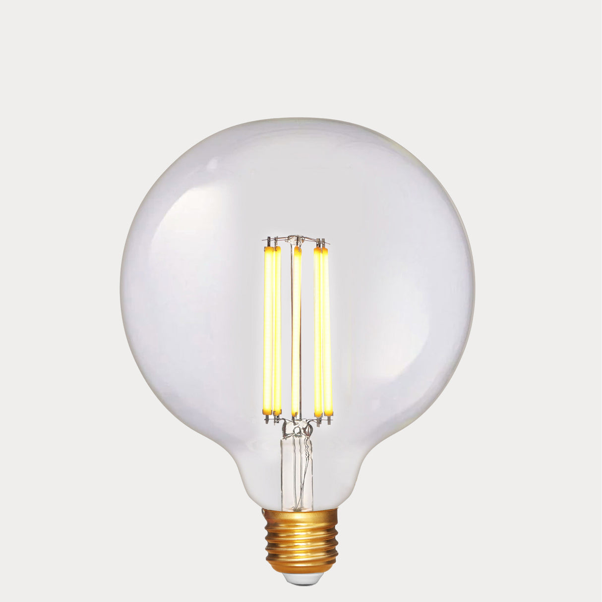 Dulora 7.2W G125 LED Globe E27 Clear in Extra Warm White filaments glowing extra warm white gold base