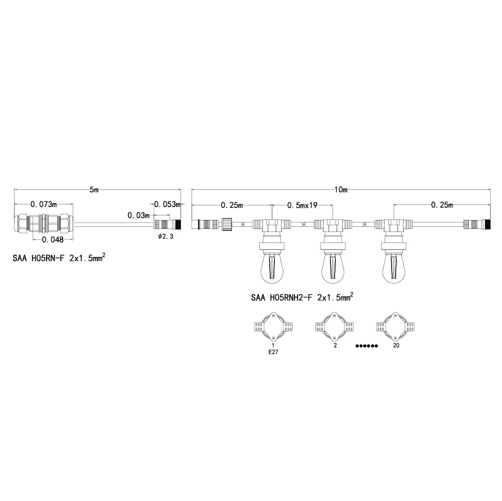 10M LED Festoon Kit at 50 cm Intervals Low Voltage - LiquidLEDs™ - Festoon String