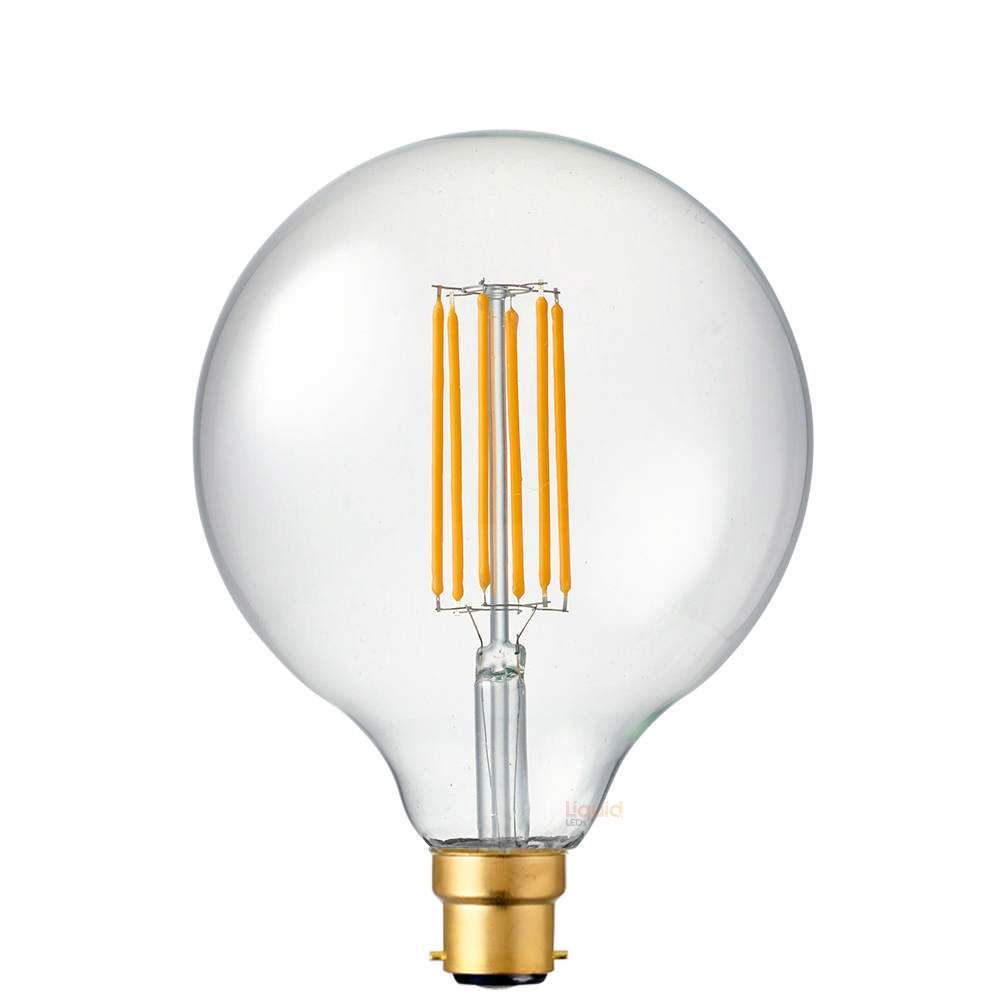 8W G125 LED Globe B22 Clear in Extra Warm - LiquidLEDs™ - Globe Bulbs