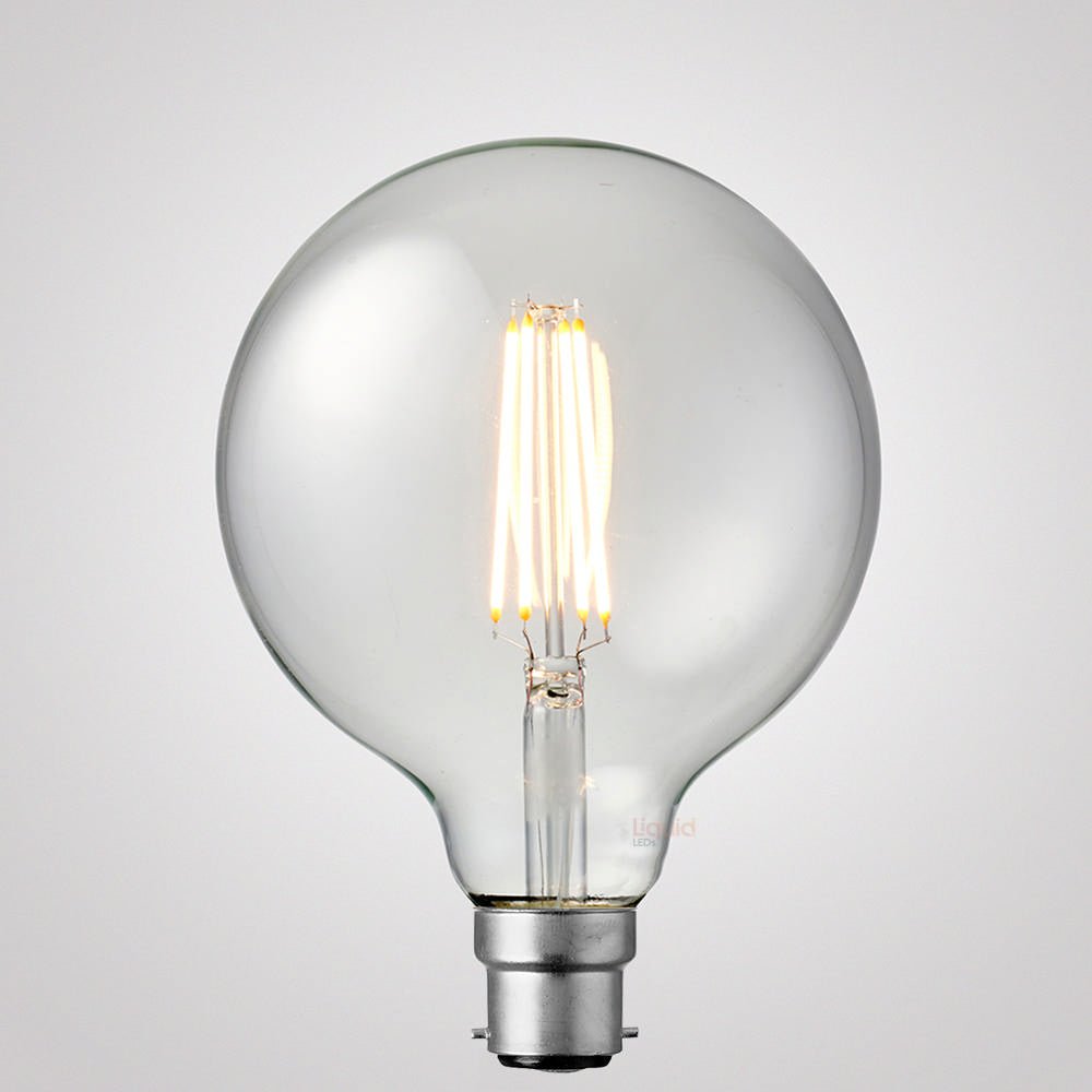 8W G125 LED Globe B22 Clear in Warm White - LiquidLEDs™ - Globe Bulbs