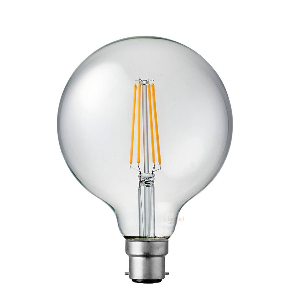 8W G125 LED Globe B22 Clear in Warm White - LiquidLEDs™ - Globe Bulbs
