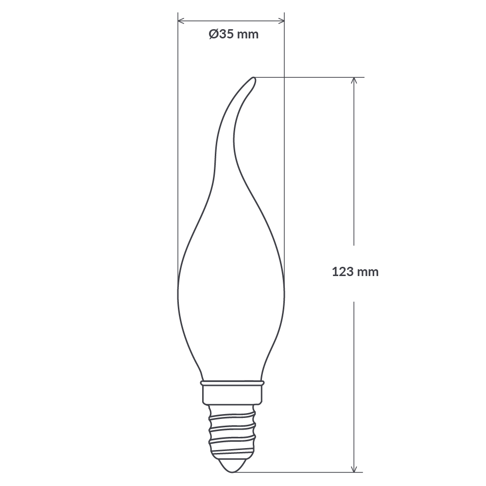 Dulora 4W Flame Tip Candle LED Bulb E14 Clear in Warm White Dimensions