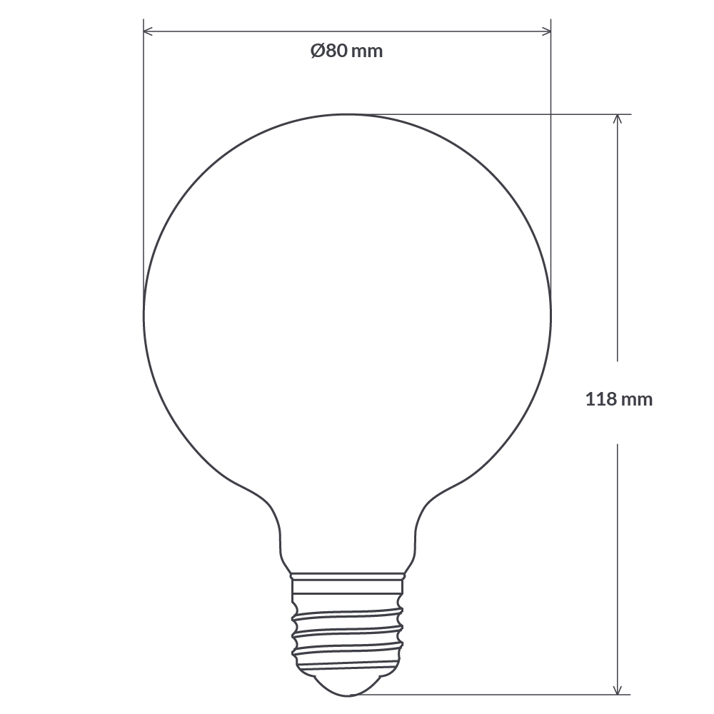 Dulora 7.2W G80 LED Globe E27 Matte Finish in Warm White Dimensions