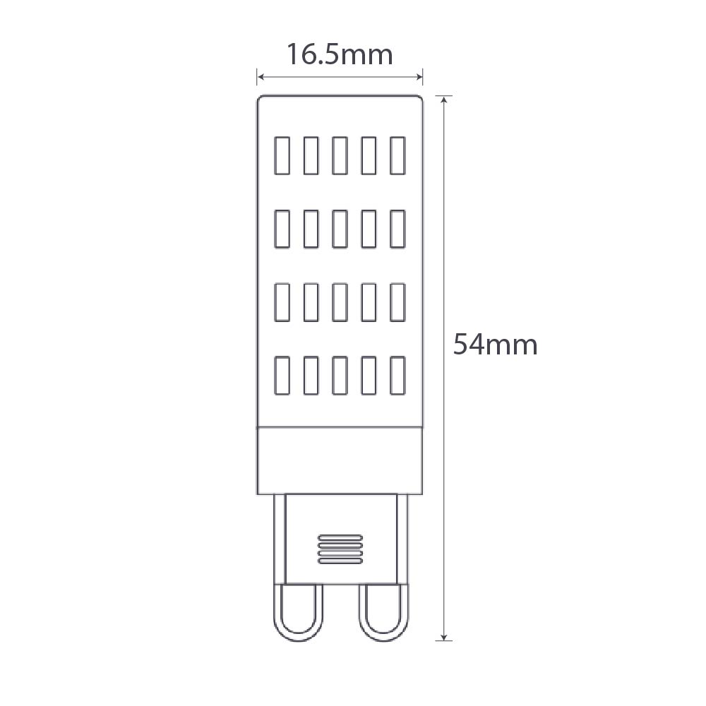 2W 12-24 Volt AC/DC G9 Frost LED Bulb Dimensions