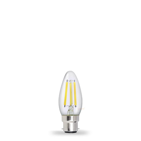 Lampadina LED a candela da 5,5 W B22 trasparente in bianco caldo