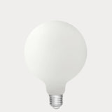 Dulora 11W G125 LED Globe E27 Porcelain in Soft White unlit showing smooth opal glass