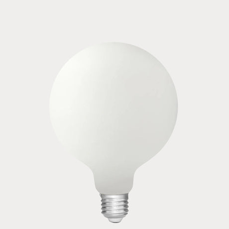 Dulora 11W G125 LED Globe E27 Porcelain in Soft White unlit showing smooth opal glass