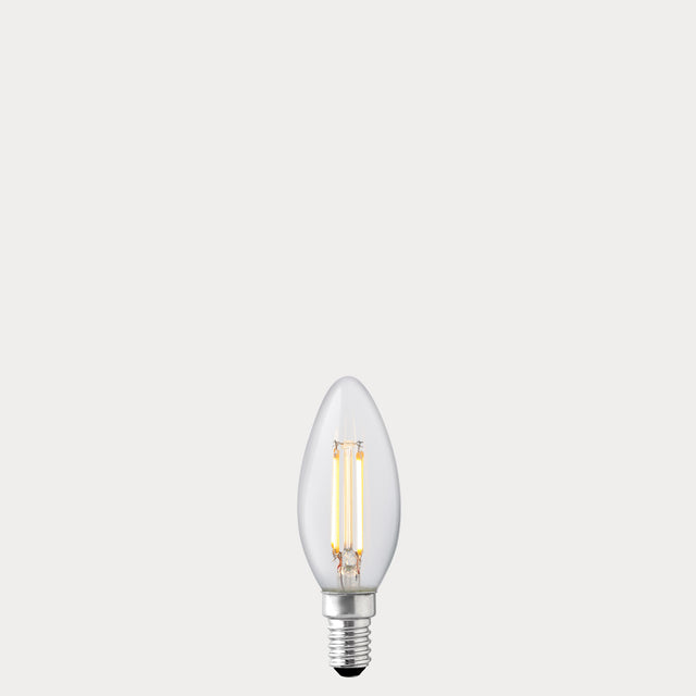 Dulora 4.2W Candle LED Bulb E14 Clear in Warm White filaments glowing