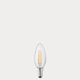 Dulora 4.2W Candle LED Bulb E14 Clear in Warm White unlit with visible filaments