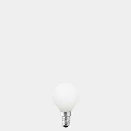 Dulora 4W 24 Volt DC Fancy Round LED Bulb E14 Opal in Warm White with smooth opal glass globe and clean white finish