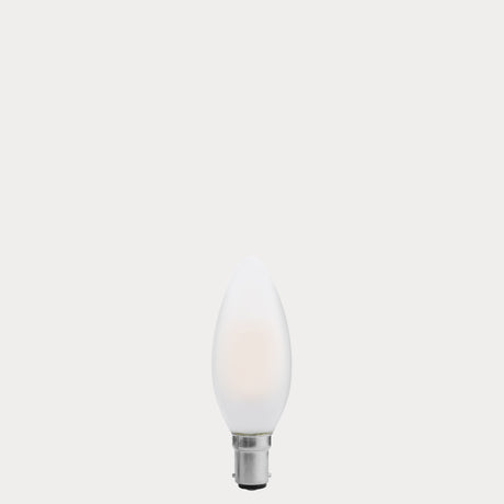 Dulora 4W Candle LED Bulb B15 Frost in Warm White unlit showing matte diffused glass