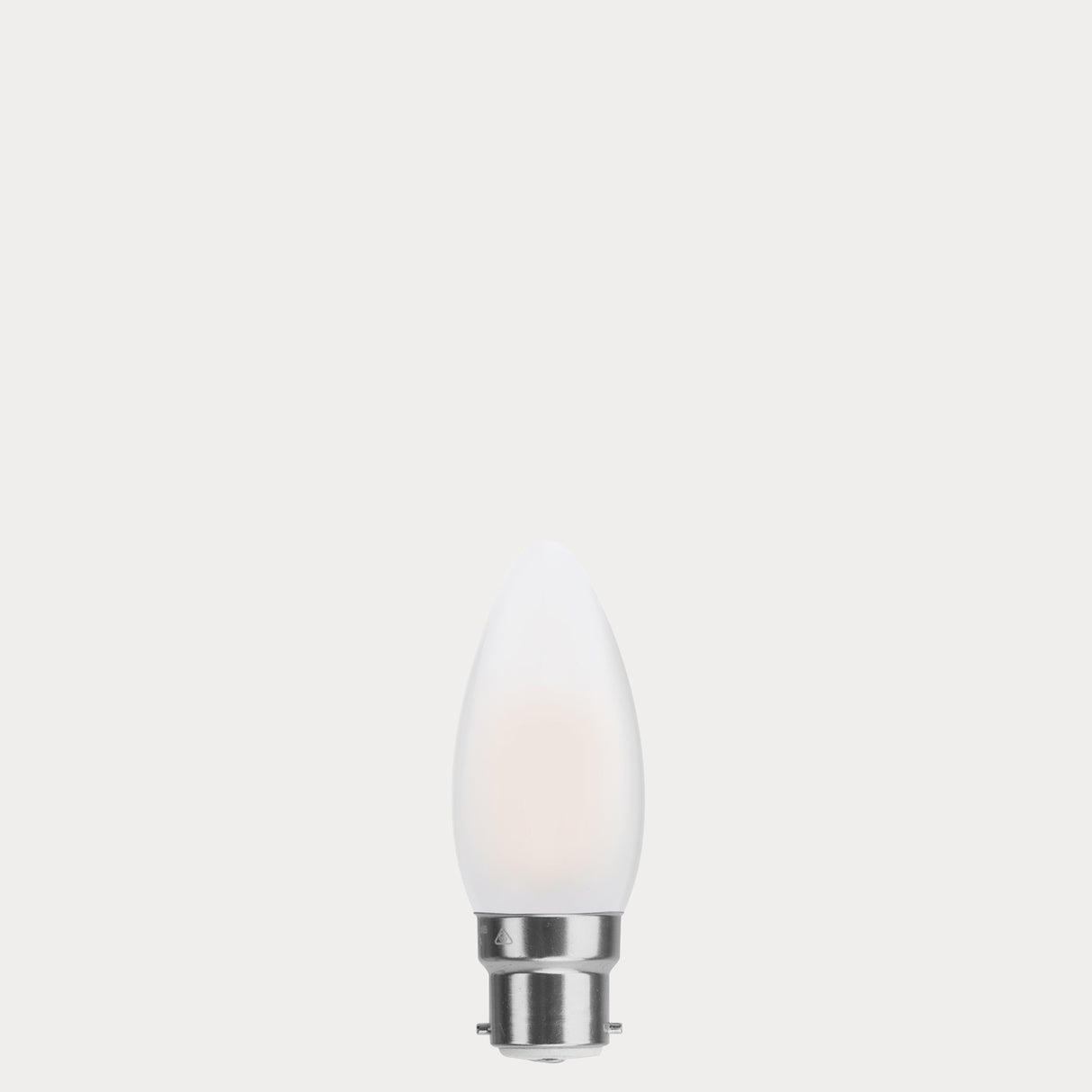 Dulora 4W Candle LED Bulb B22 Frost in Warm White unlit showing matte diffused glass