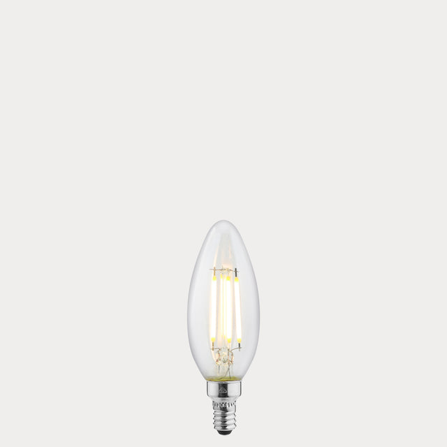 Dulora 4W Candle LED Bulb E12 Clear in Cool White filaments glowing cool white 4000K