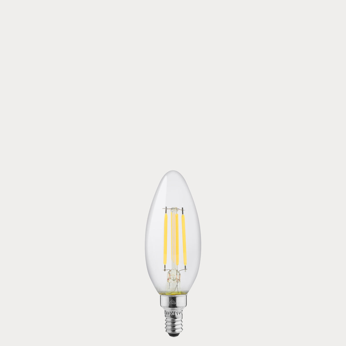 Dulora 4W Candle LED Bulb E12 Clear in Cool White unlit with visible filaments