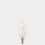 Dulora 4W Candle LED Bulb E12 Clear in Cool White unlit with visible filaments