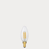 Dulora 4W Candle LED Bulb E12 Clear in Extra Warm unlit with visible filaments