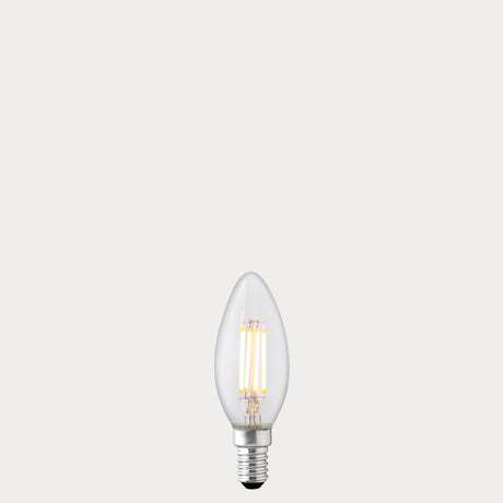 Dulora 4W Candle LED Bulb E12 Clear in Warm White filaments glowing