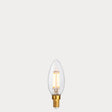 Dulora 4W Candle LED Bulb E14 Clear in Extra Warm filaments glowing