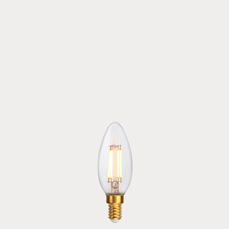Dulora 4W Candle LED Bulb E14 Clear in Extra Warm filaments glowing