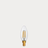 Dulora 4W Candle LED Bulb E14 Clear in Extra Warm unlit with visible filaments