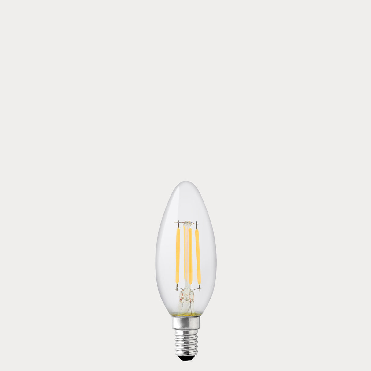 Dulora 4W Candle LED Bulb E14 Clear in Soft White unlit with visible filaments