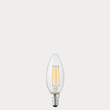 Dulora 4W Candle LED Bulb E14 Clear in Soft White unlit with visible filaments
