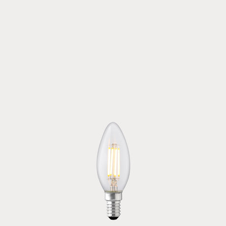 Dulora 4W Candle LED Bulb E14 Clear in Warm White filaments glowing