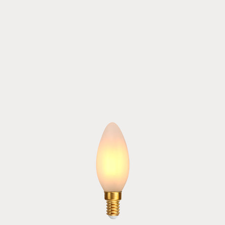 Dulora 4W Candle LED Bulb E14 Frost in Extra Warm illuminated