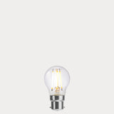 Dulora 4W Fancy Round LED Bulb B22 Clear in Warm White filaments glowing warm white 2700K
