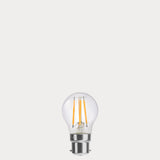 Dulora 4W Fancy Round LED Bulb B22 Clear in Warm White unlit with visible filaments