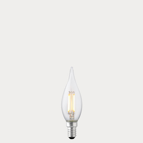 Dulora 4W Flame Tip Candle LED Bulb E14 Clear in Warm White filaments glowing