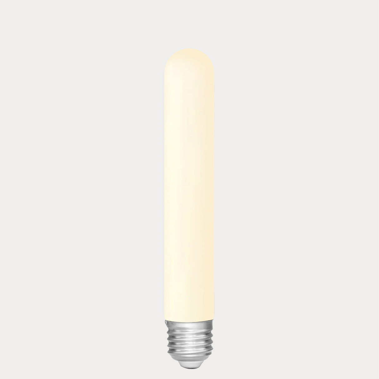Dulora 4W Medium Tube LED Bulb E27 Matte Finish in Warm White glowing evenly through the matte tube
