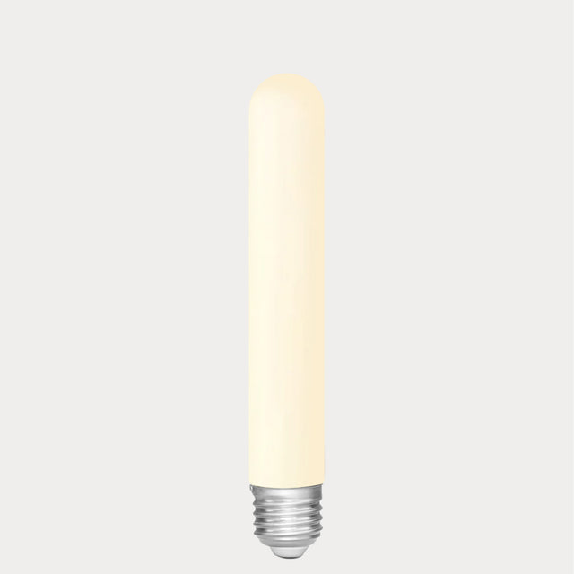 Dulora 4W Medium Tube LED Bulb E27 Matte Finish in Warm White glowing evenly through the matte tube