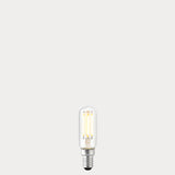 Dulora 4W Tubular LED Bulb E14 Clear in Warm White filaments glowing warm white 2700K