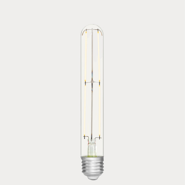 Dulora 4W Tubular Long LED Bulb E27 Clear in Warm White filaments glowing warm white 2700K