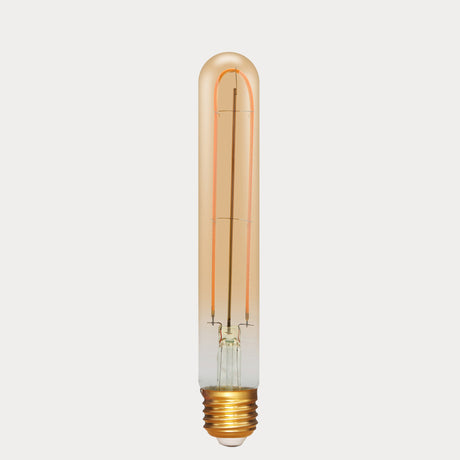 Dulora 4W Vintage Tubular Long LED Bulb E27 Amber in Ultra Warm White unlit with single filament amber glass