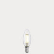 Dulora 5.5W Candle LED Bulb B15 Clear in Natural White filaments glowing
