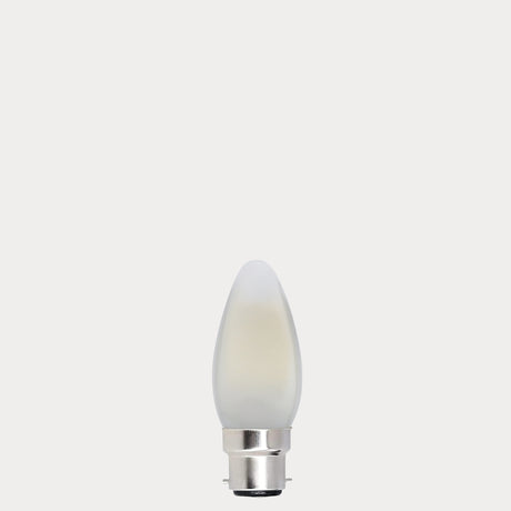 Dulora 5.5W Candle LED Bulb B22 Frost in Warm White unlit showing matte diffused glass