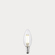 Dulora 5.5W Candle LED Bulb E14 Clear in Natural White filaments glowing