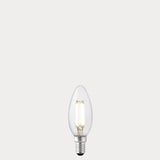 Dulora 5.5W Candle LED Bulb E14 Clear in Natural White filaments glowing
