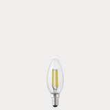 Dulora 5.5W Candle LED Bulb E14 Clear in Natural White unlit with visible filaments