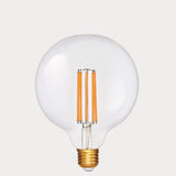 Dulora 7.2W G125 LED Globe E27 Clear in Extra Warm White large clear globe with visible filaments unlit gold base